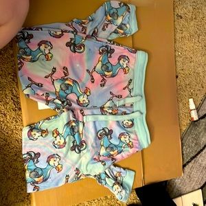 Unisex jogger, size small. Weird flamingo birds, multi colored